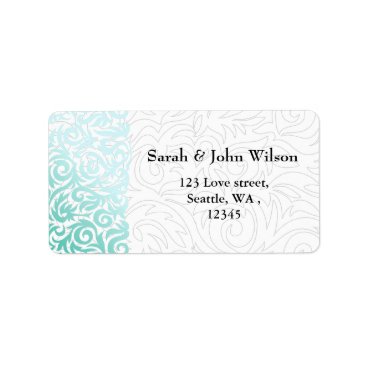 Mint Green and Black Swirling Border Wedding Label