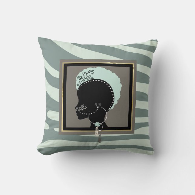 Mint green and black zebra print throw pillow (Front)