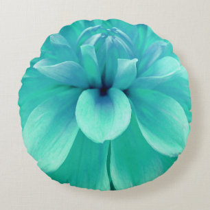 Mint green and blue flower round pillow