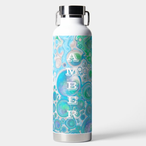  Mint Green and Blue Fluid Art    Water Bottle