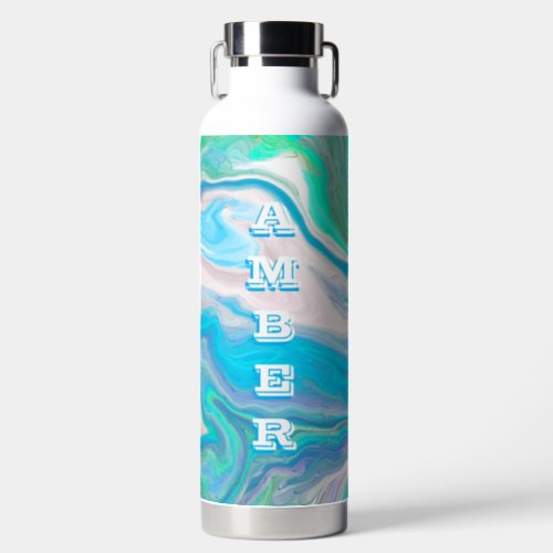  Mint Green and Blue Fluid Art     Water Bottle