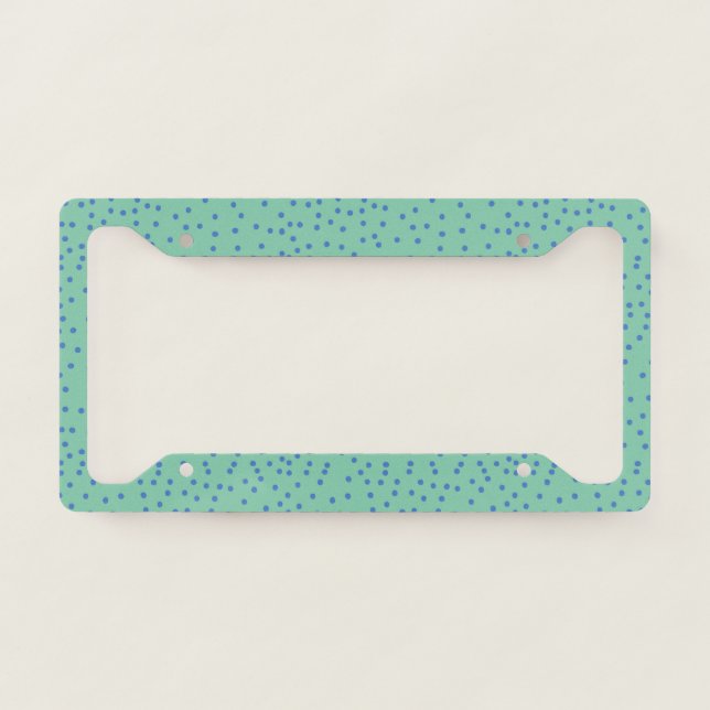 Mint Green and Blue Polka Dot Pattern   License Plate Frame (Front)