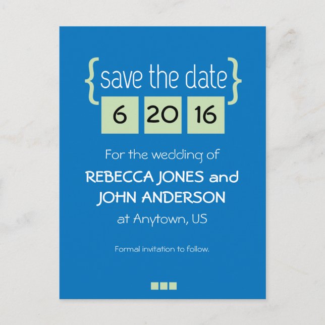 Mint green and blue Save the Date postcard (Front)