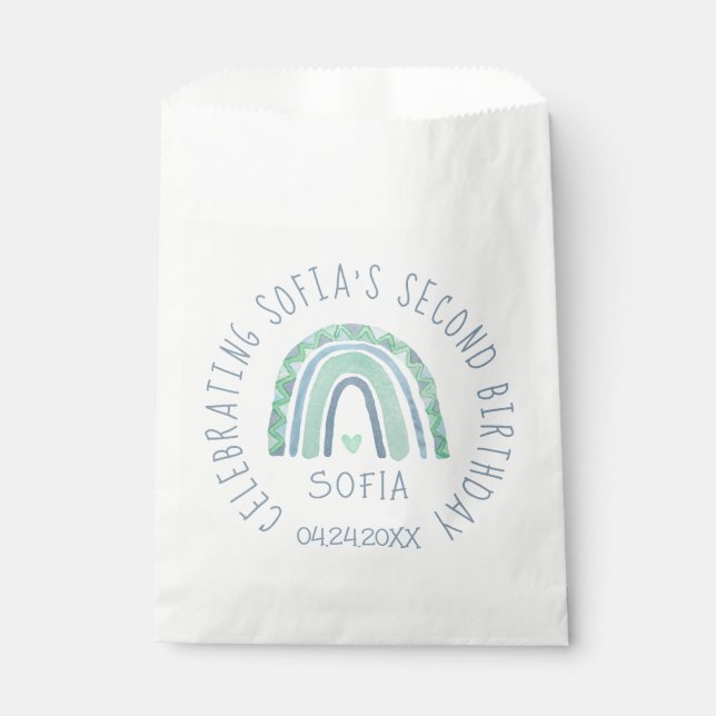 Mint-green and blue tone boho rainbow favor bag (Front)