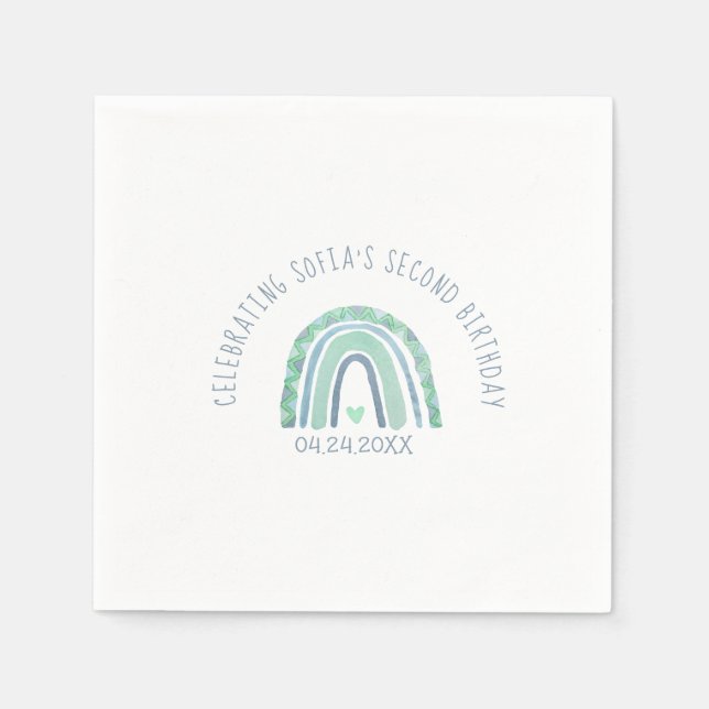 Mint-green and blue tone boho rainbow paper plates napkins (Front)