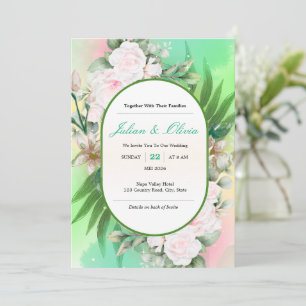 Mint Green and Blush Pink Botanical Wedding Invita Invitation