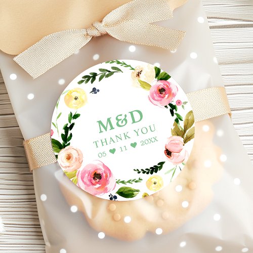 Mint Green And Blush Pink Floral Wedding  Classic Round Sticker