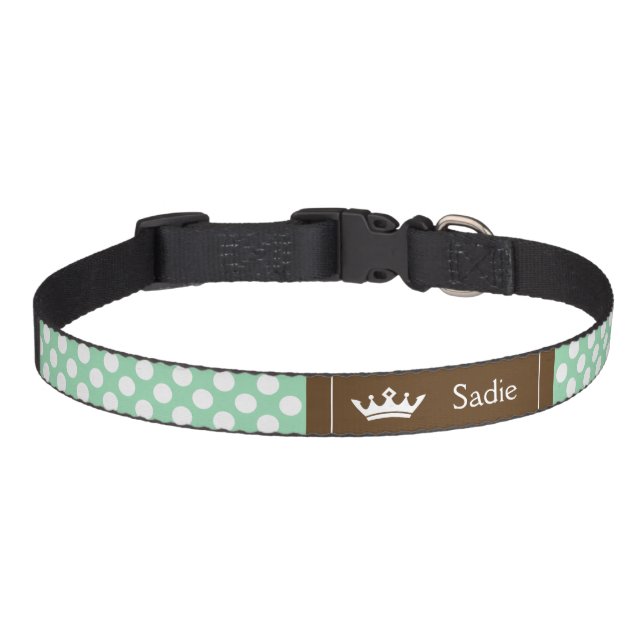 Mint Green And Brown Crown With Polka Dots Pet Collar (Front)
