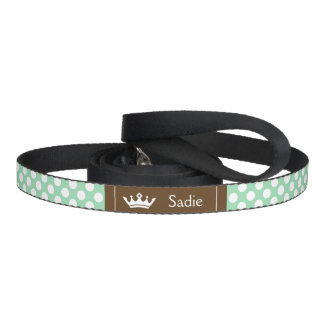 Mint Green And Brown Crown With Polka Dots Pet Leash