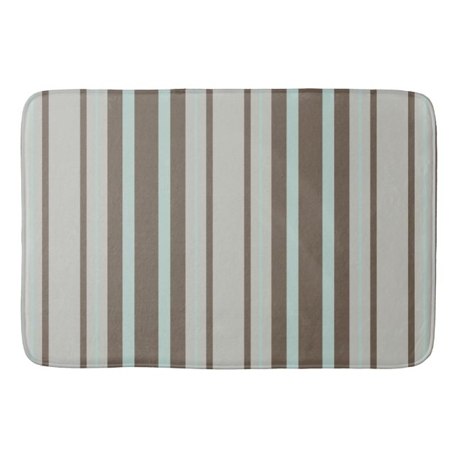 Mint Green and Brown Stripe Pattern Bathroom Mat (Front)