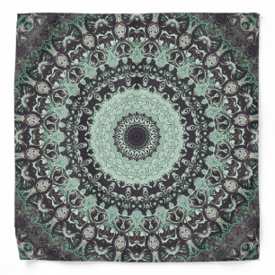 Mint Green and Charcoal Mandala Pattern Bandana