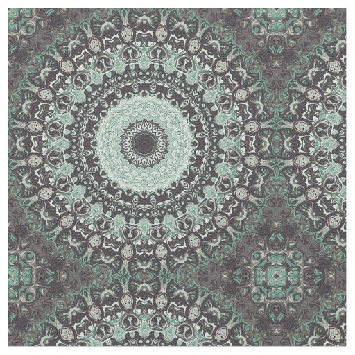 Mint Green and Charcoal Mandala Pattern Fabric