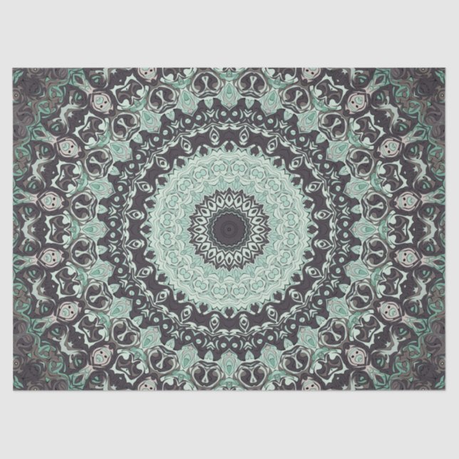 Mint Green and Charcoal Mandala Pattern Tissue Paper (Front)