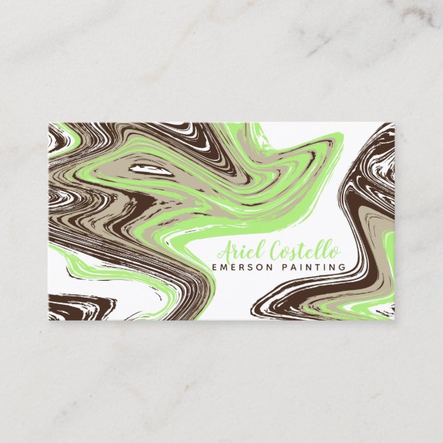 mint green and chocolate strokes business card (Front)