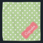 Mint Green and Coral Pink Polka Dot Personalized Bandana<br><div class="desc">Cute white polka dots on soft Mint Green with a Coral Pink label that you can personalize with your choice of name or special text.</div>
