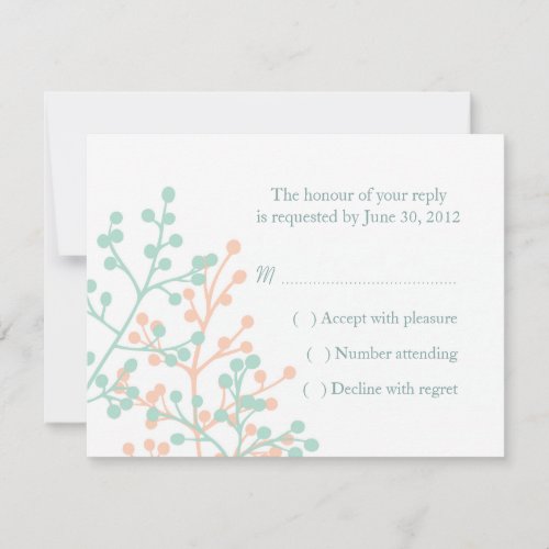 Mint Green and Coral Wedding RSVP Reply Cards