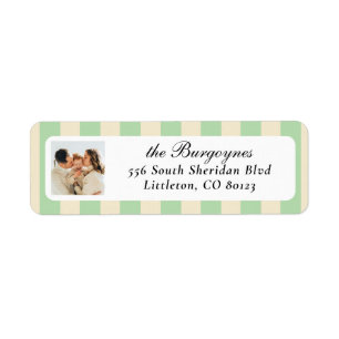 Mint Green and Cream Chic Vertical Stripes Photo Label