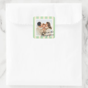Mint Green and Cream Chic Vertical Stripes Photo Square Sticker