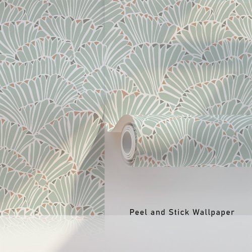 Mint Green and Dusty Pink Shell Art Deco Wallpaper