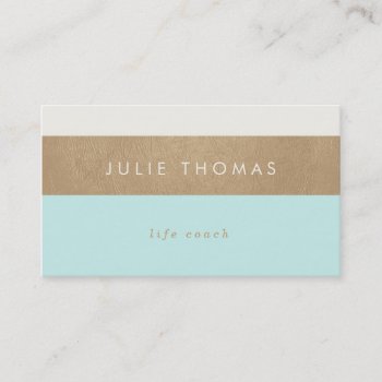 Mint Green And Faux Gold Leather Business Card by OakStreetPress at Zazzle