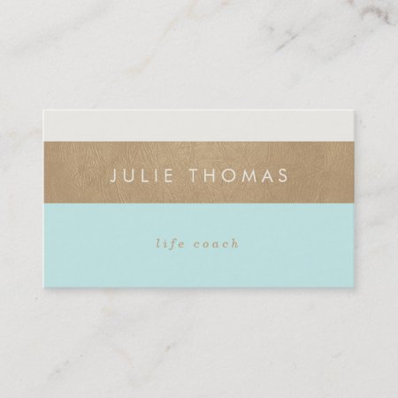 Mint Green And Faux Gold Leather Business Card
