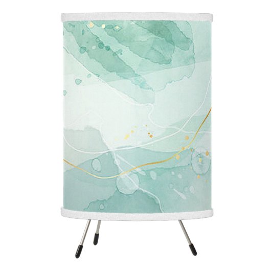 mint green and gold abstract print table lamp (Left)