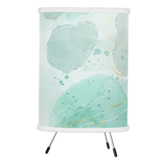 mint green and gold abstract print table lamp (Right)