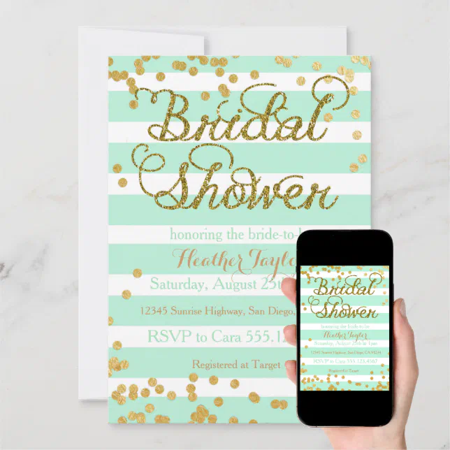 Mint Green and Gold Bridal Shower invitation Zazzle