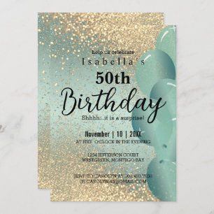 Mint Green and Gold Glitter Birthday Invitation