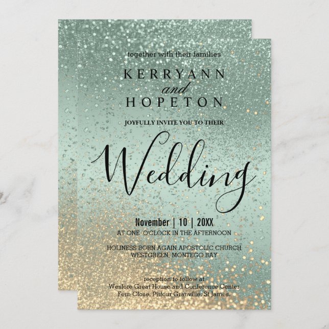 Mint Green and Gold Glitter Invitation (Front/Back)