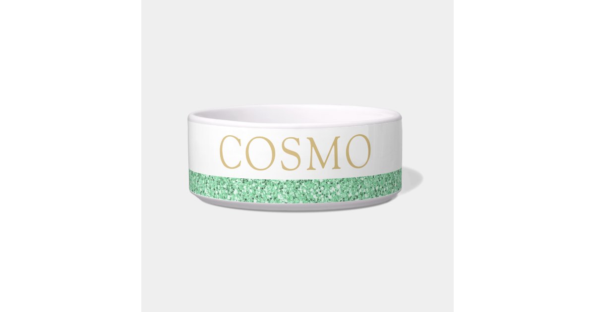 Mint Green And Gold Glitter Sparkle Name Pet Bowl Zazzle Com