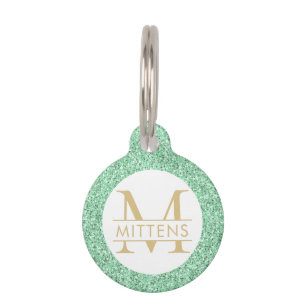 Mint Green and Gold Glitter Sparkly Monogram Pet ID Tag