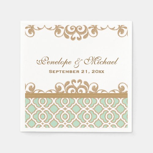 Mint Green and Gold Moroccan Wedding Napkins