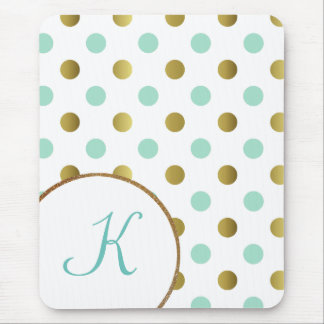 Mint Green and Gold Polka Dot Mouse Pad