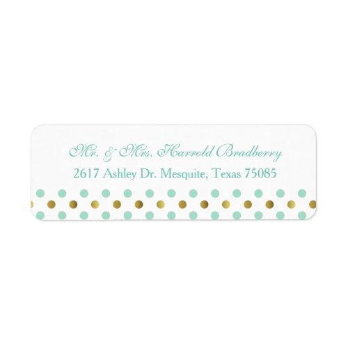 Mint Green and Gold Polka Dot Return Address Label