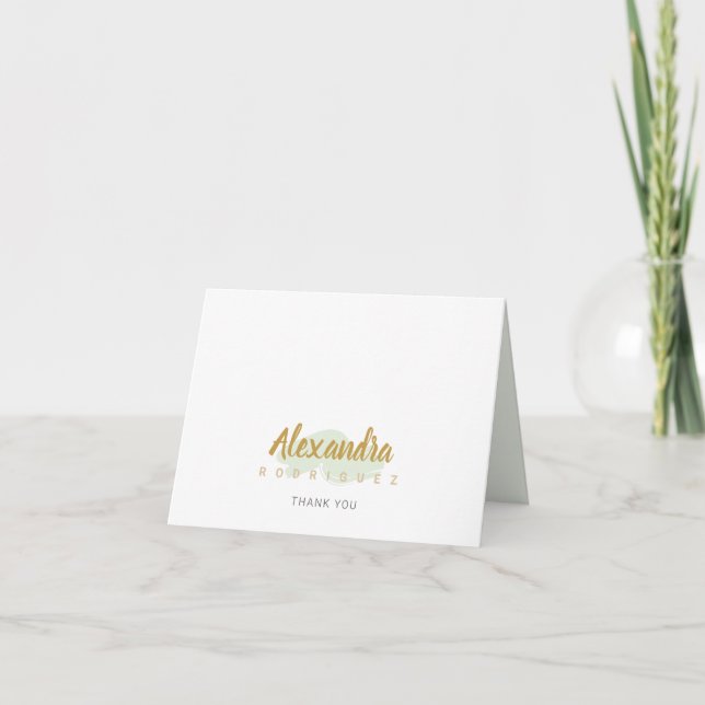 Mint Green and Gold Quinceanera Thank You Card (Front)