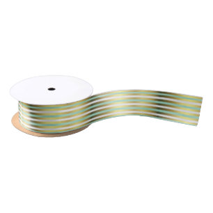 Mint Green and Gold Striped Ribbon