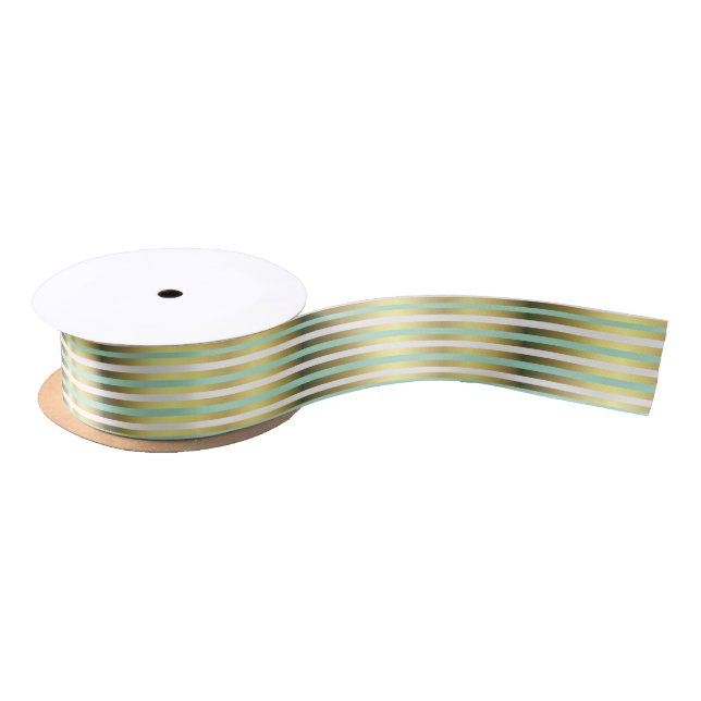 Mint Green and Gold Striped Ribbon (Spool)