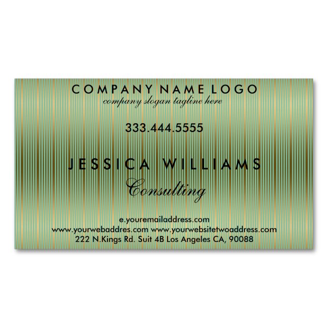Mint Green And Gold Stripes Seamless Pattern Magnetic Business Card (Front)