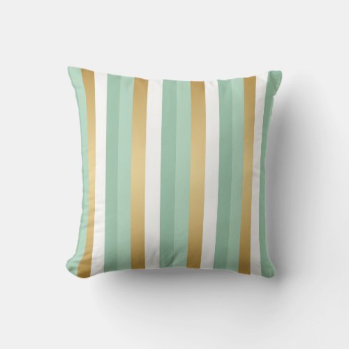 Mint Green and Gold Stripes Throw Pillow