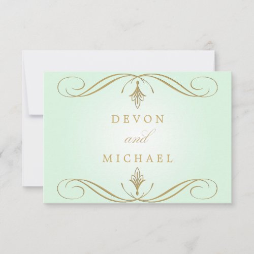 Mint Green and Gold Swirl Wedding Response Cards