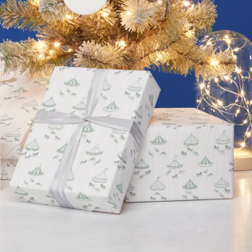 Mint Green and Gold Vintage Carousel Gift Wrapping Paper