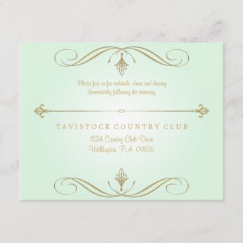 Mint Green And Gold Wedding Reception Card by Be_My_Valentine at Zazzle