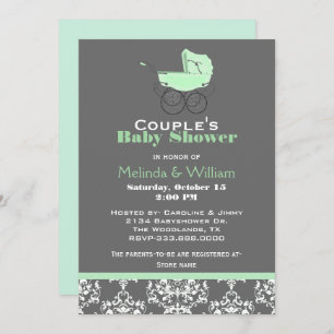 Mint Green and Gray Baby Shower Invitation