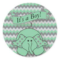 Mint Green and Gray Chevron Baby Elephant Classic Round Sticker