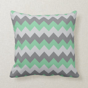 Mint Green and Gray Chevron Zigzag Throw Pillow