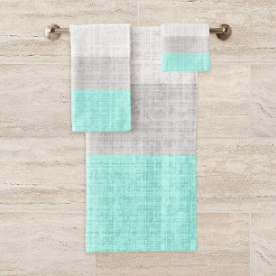 Mint Green and Gray Crosshatch Pattern, Bath Towel Set