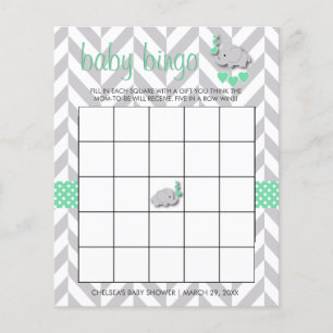 Mint Green and Gray Elephant Baby Shower Bingo