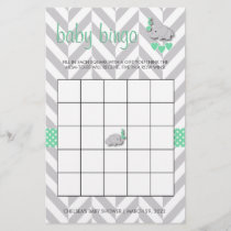 Mint Green and Gray Elephant Baby Shower Bingo Stationery