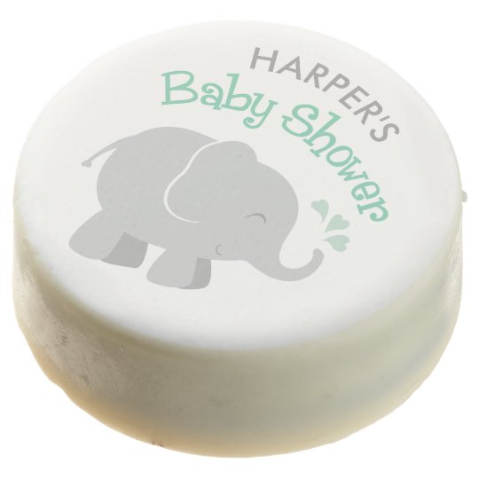 Mint Green And Gray Elephant Baby Shower Chocolate Dipped Oreo
